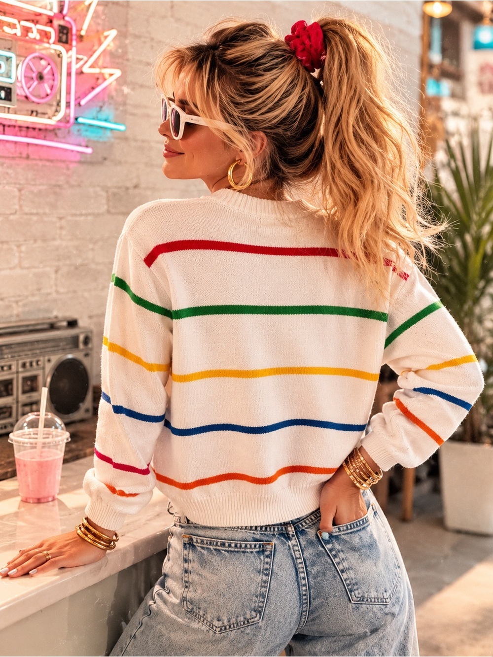 Vintage Tabi Rainbow Stripe Sweater - M